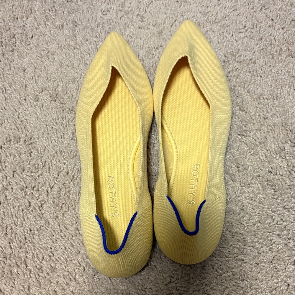 Rothy's Sunshine Yellow The Point Knit Flats NEW size 10 tortoiseshell bottom